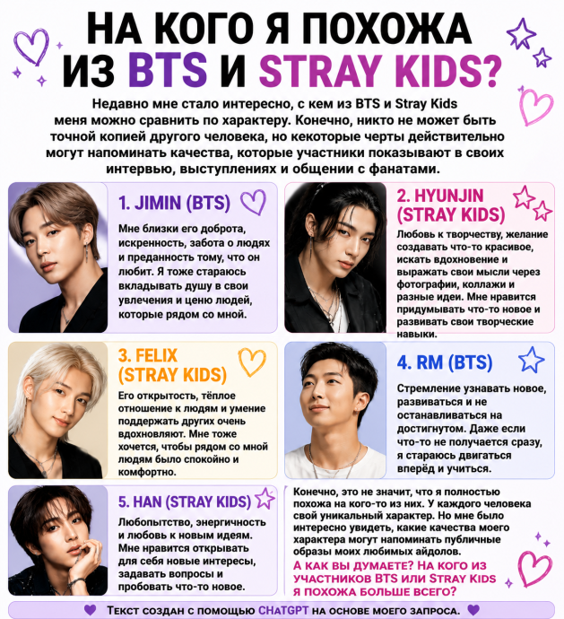 Какие черты BTS и Stray Kids есть во мне?